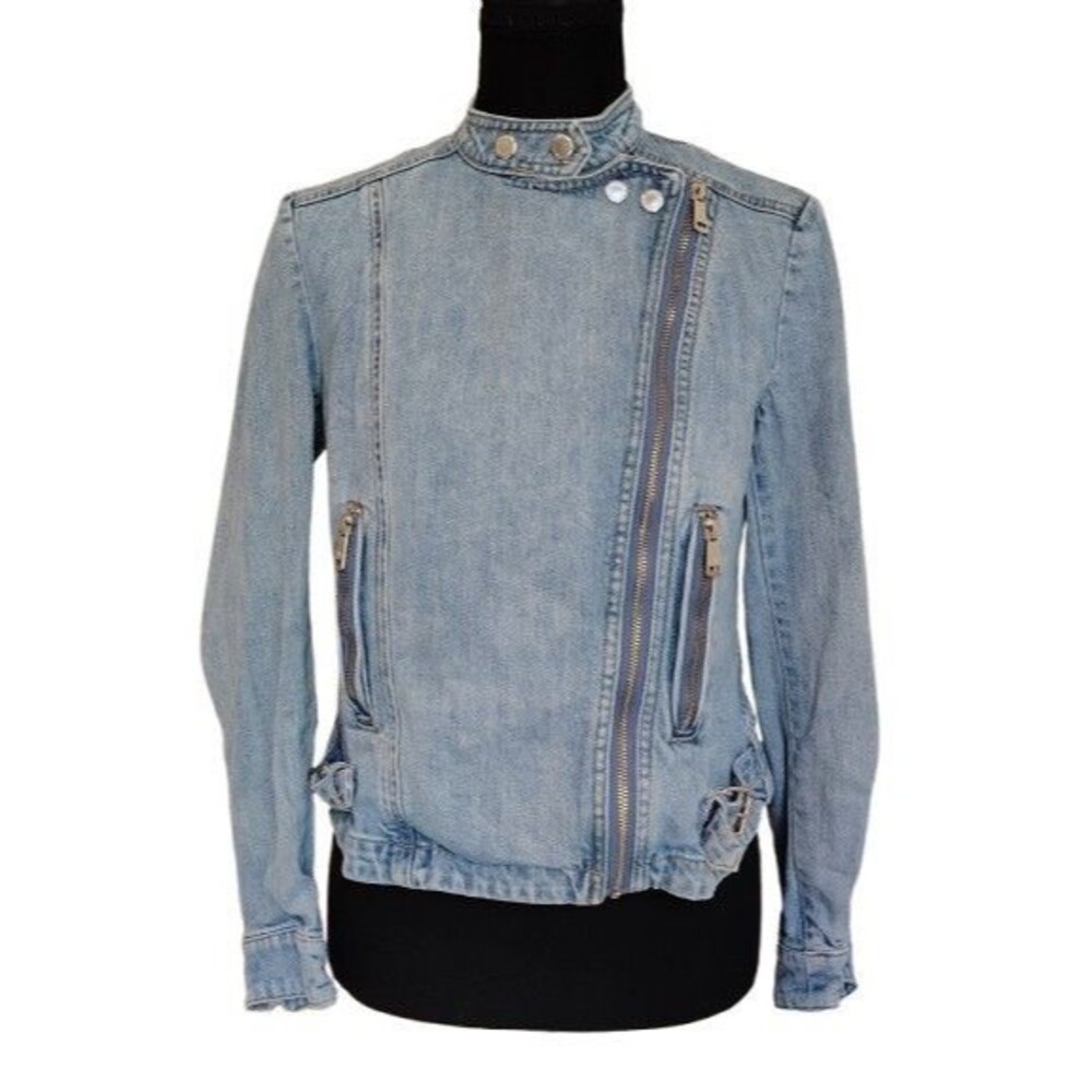 Lauren Ralph Lauren Bryton Denim Moto Biker Jacket Light Wash Size 6P